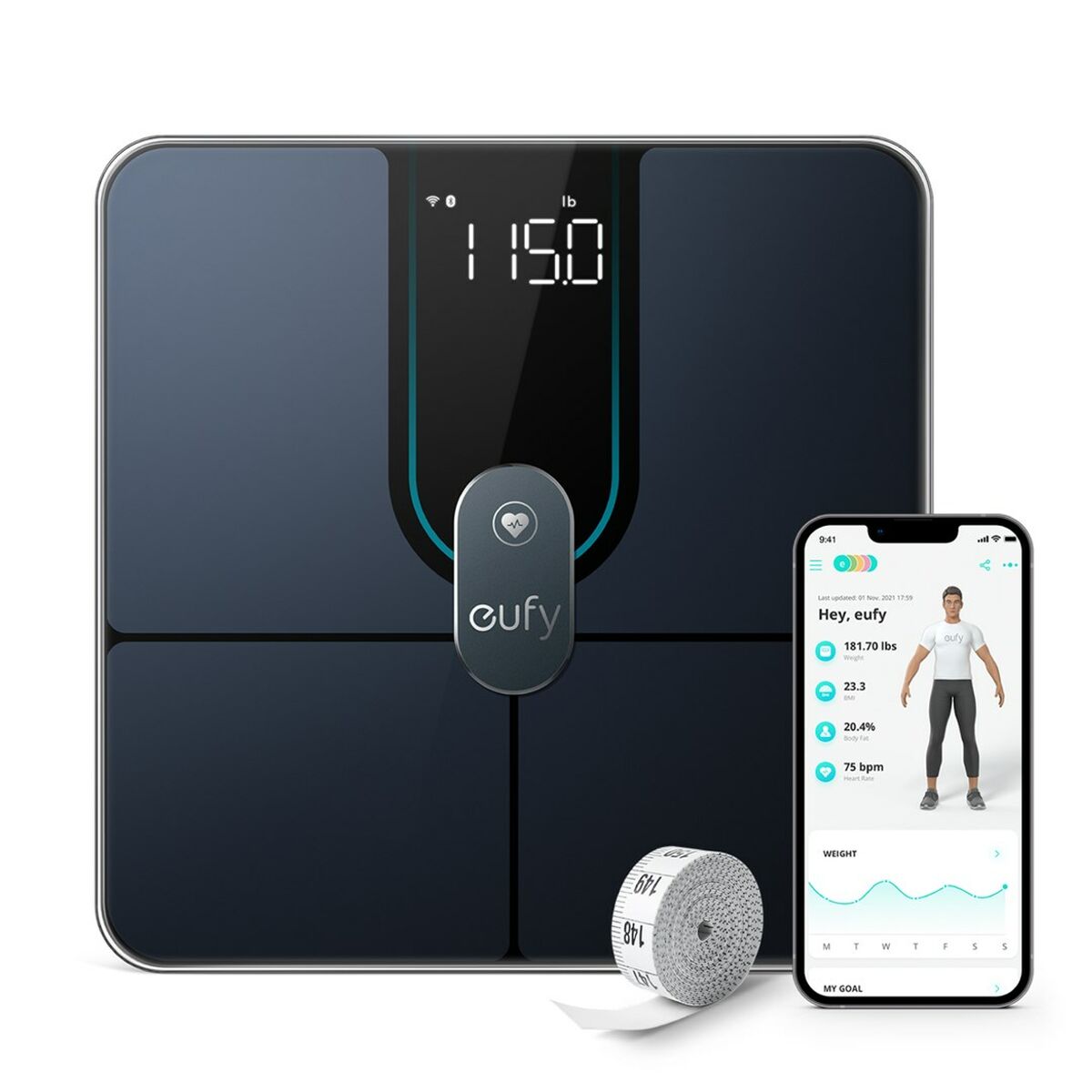 Digitale Personenwaage Eufy Smart Scale P2 Pro Plaza Schwarz 180 kg