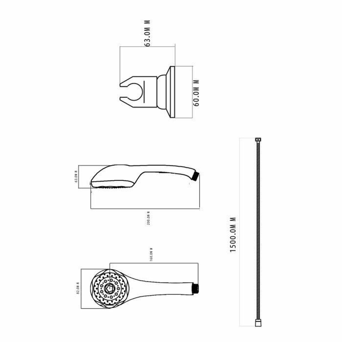 Duschkopf mit Schlauch zum Steuern des Wasserstrahls Rousseau Heko Stop'O Edelstahl 150 cm 5 Positionen