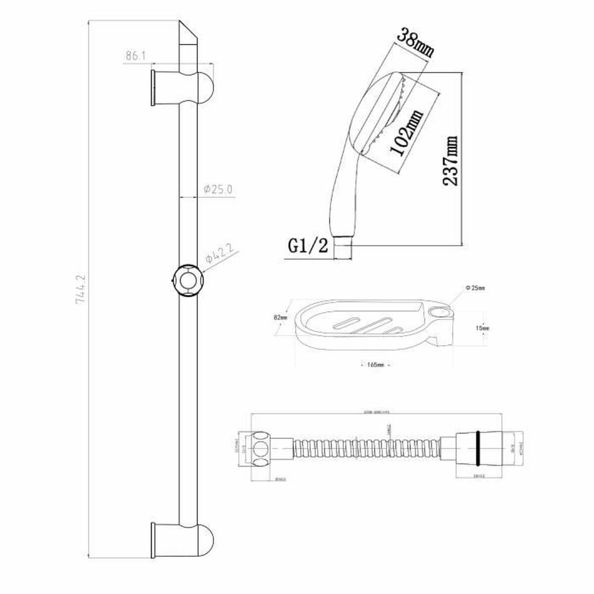 Dusche Säule Rousseau Edelstahl 2 m 3 Positionen 60 cm