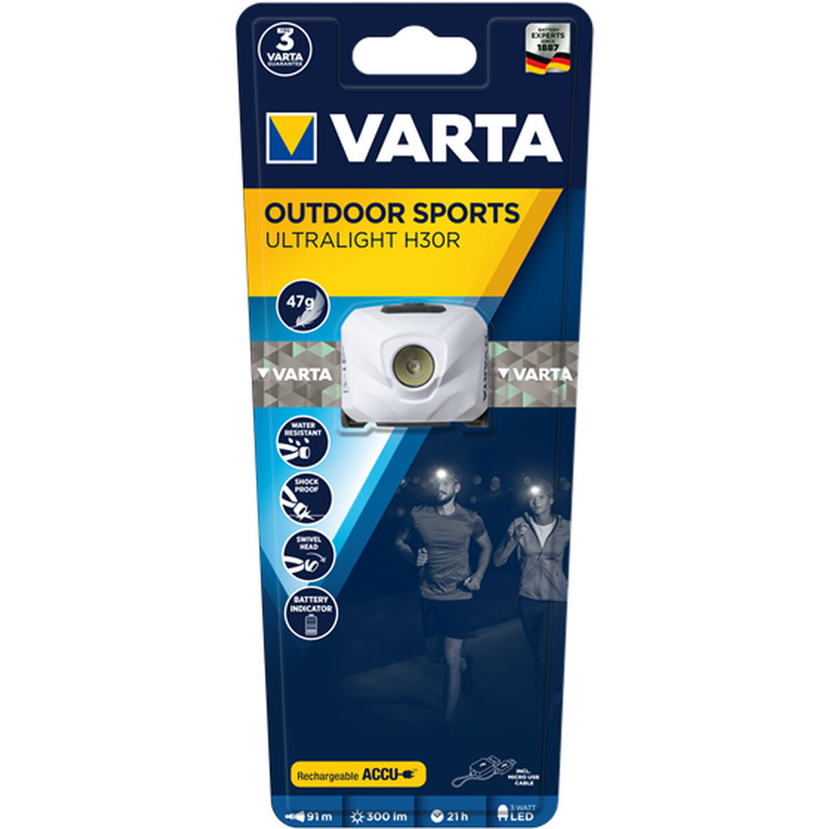 LED-Kopf-Taschenlampe Varta ULTRALIGHT H30R