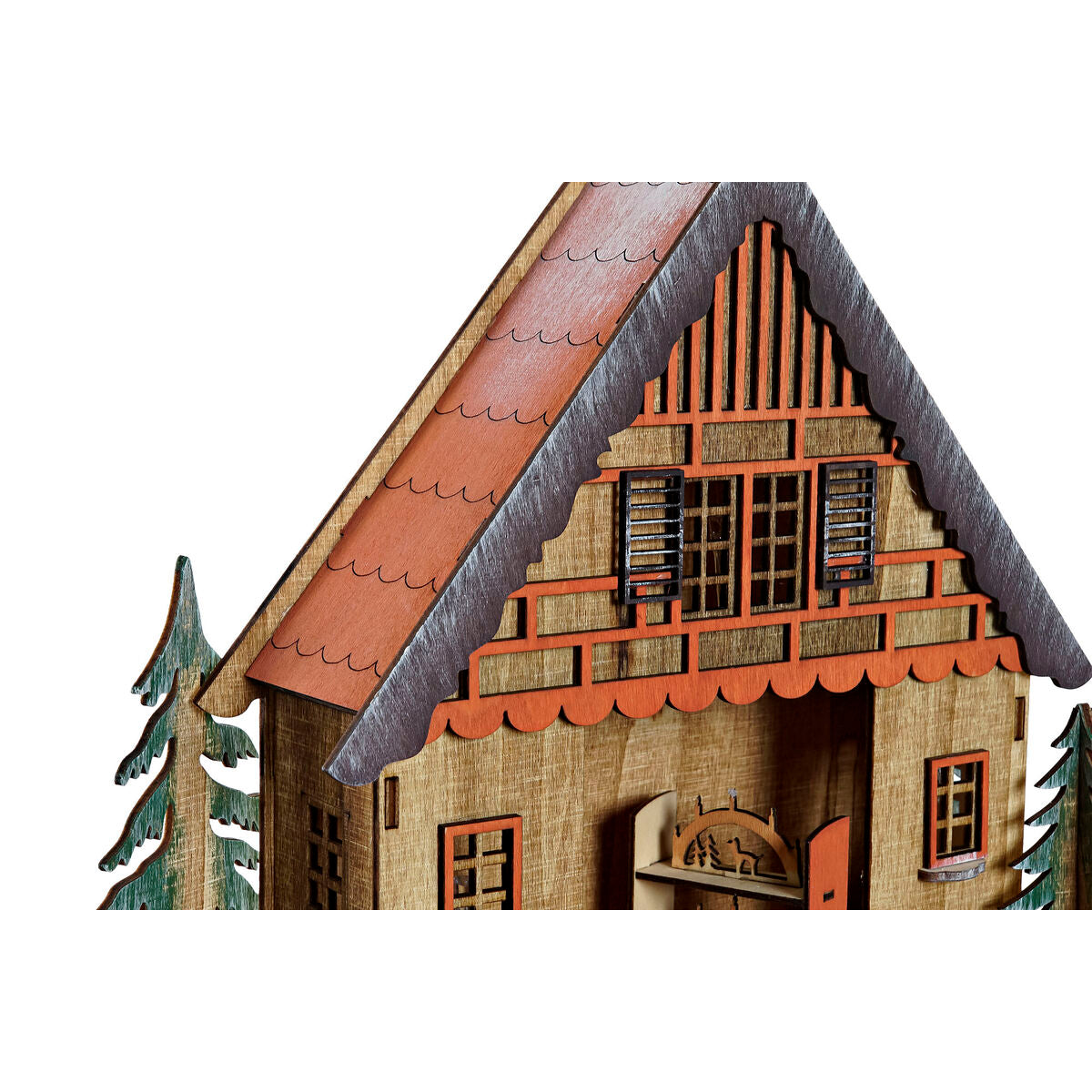 Weihnachtsschmuck DKD Home Decor Haus grün Orange natürlich Holz 27 x 13,5 x 28 cm (3 Stück)