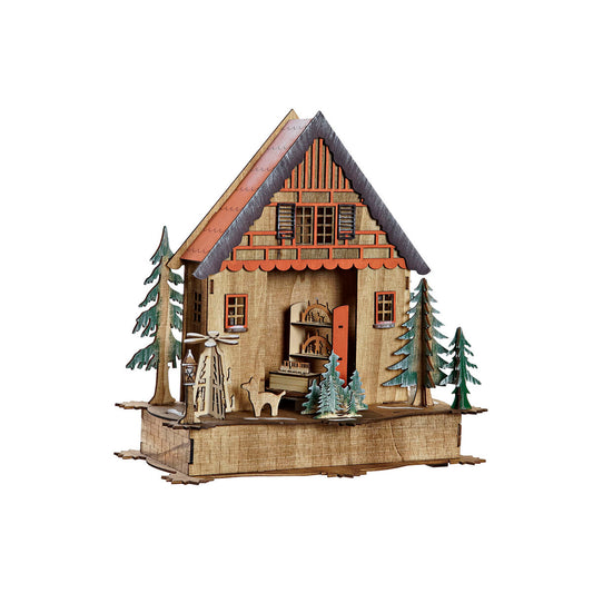 Weihnachtsschmuck DKD Home Decor Haus grün Orange natürlich Holz 27 x 13,5 x 28 cm (3 Stück)