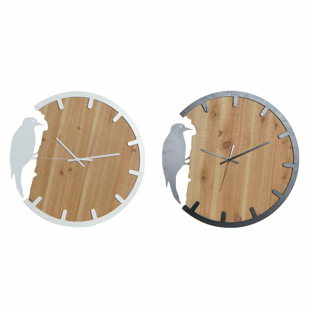 Wanduhr DKD Home Decor Weiß Braun Schwarz Weiß/Schwarz Eisen Kunststoff Holz MDF Vogel 50 x 4 x 50 cm (2 Stück)