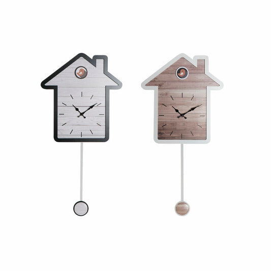 Wanduhr DKD Home Decor 32 x 5 x 56 cm natürlich Weiß Kunststoff Haus Holz MDF (2 Stück)