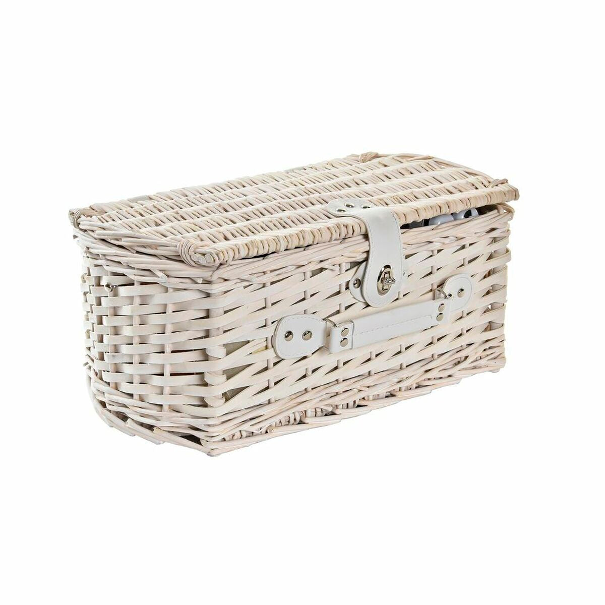 Korb DKD Home Decor korb Picnic Beige Polyester Weiß (44 x 28 x 19 cm)