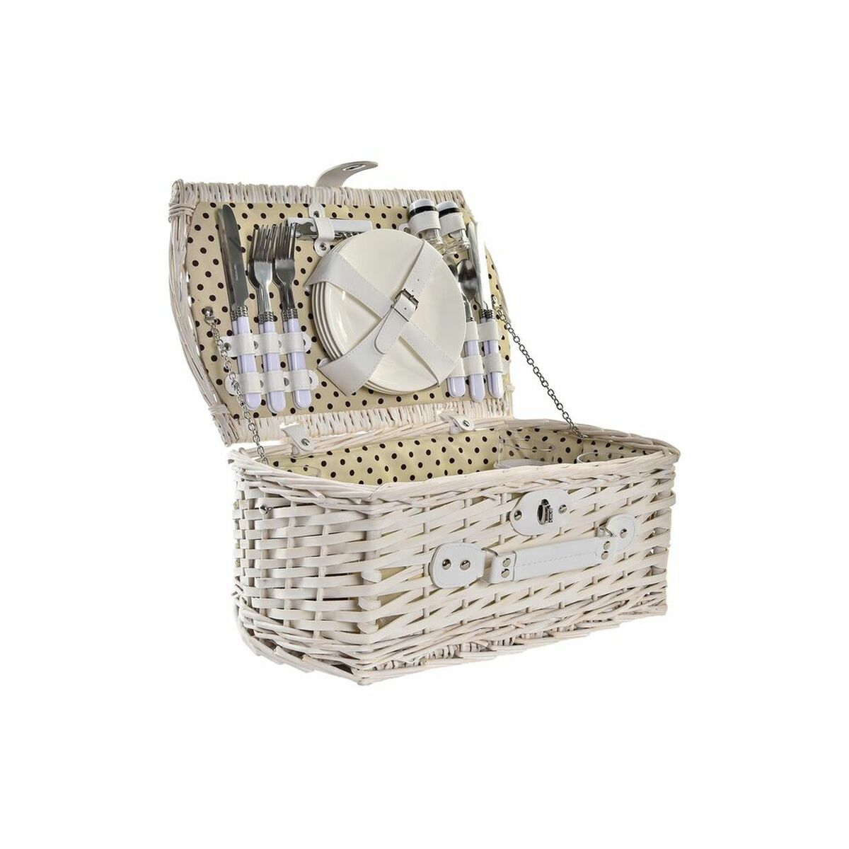 Korb DKD Home Decor korb Picnic Beige Polyester Weiß (44 x 28 x 19 cm)