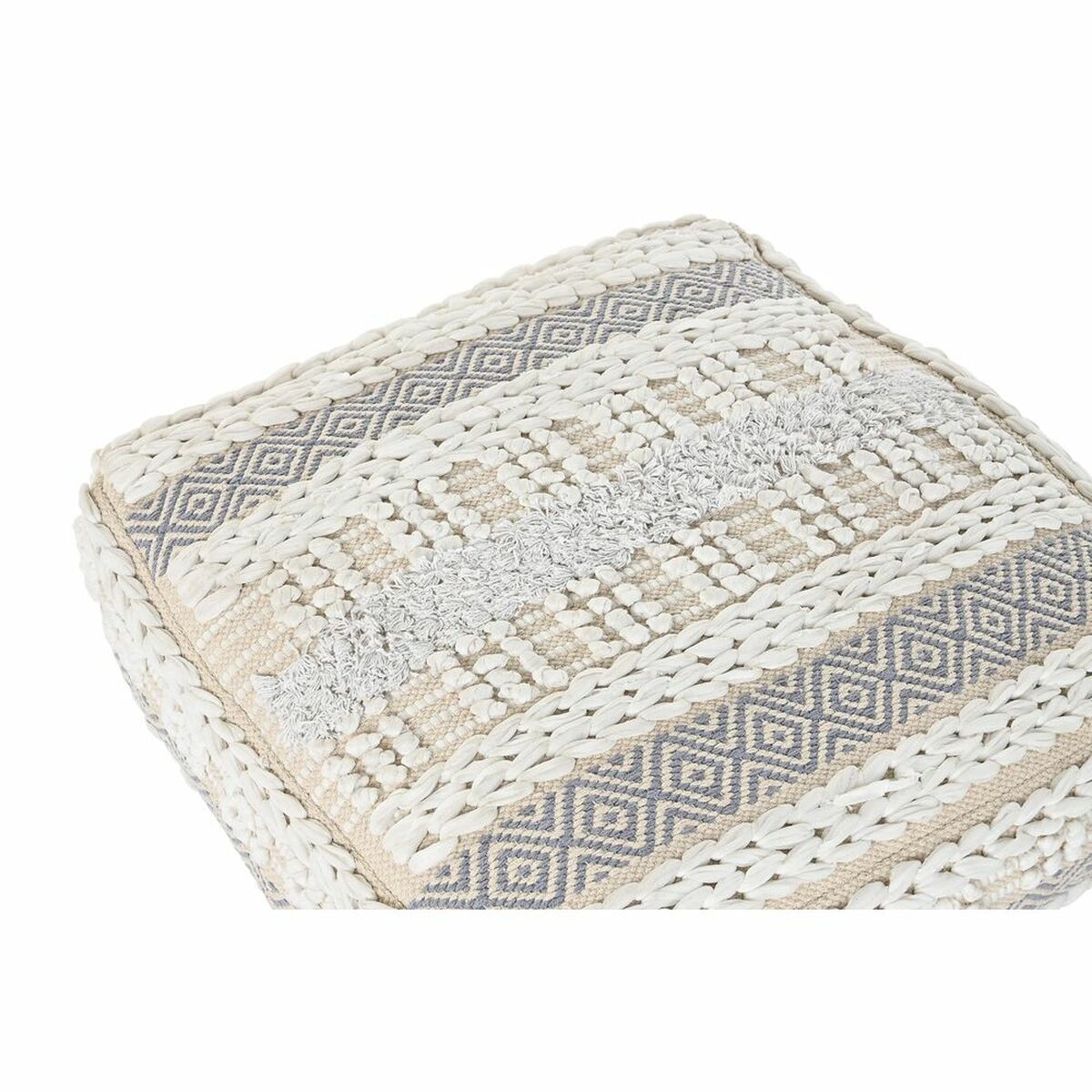 Kissen DKD Home Decor Boden Weiß Grau karriert Boho 60 x 60 x 25 cm