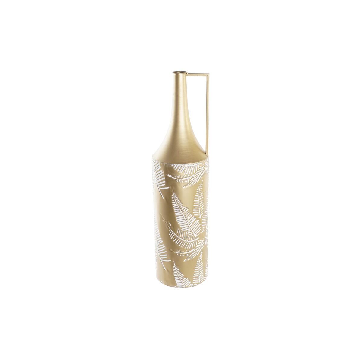 Vase DKD Home Decor Gold Metall Creme Tropical Pflanzenblatt (21 x 21 x 81 cm)