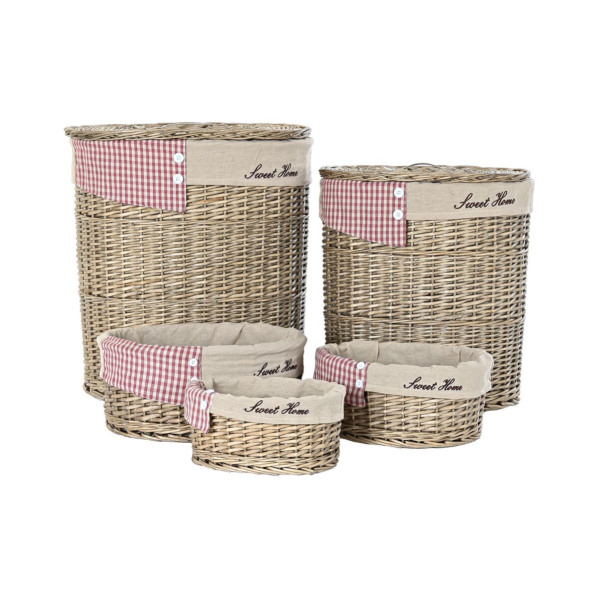 Korbsatz DKD Home Decor Rot Beige natürlich korb Cottage 51 x 37 x 56 cm (5 Stücke) (5 Stück)