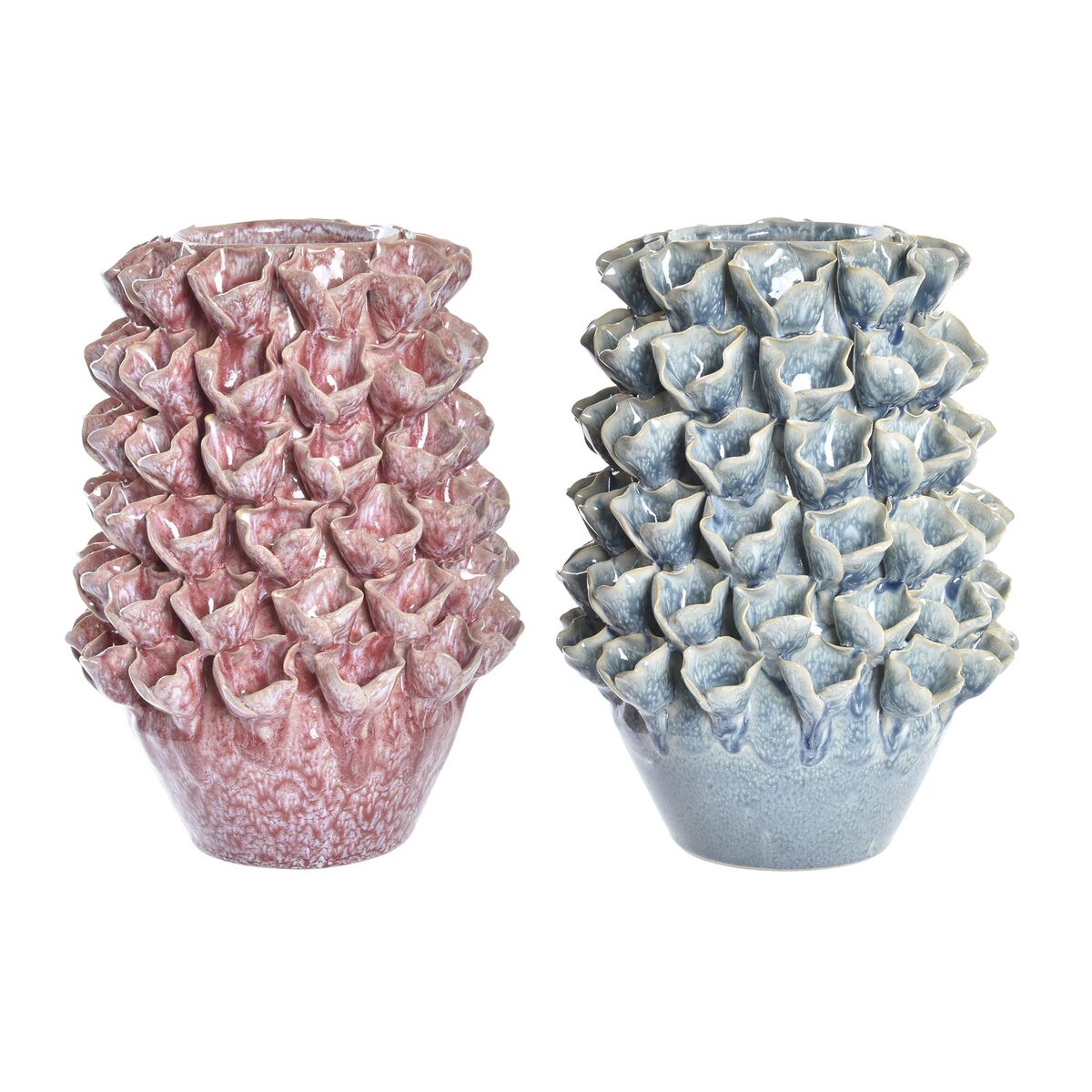 Vase DKD Home Decor Blume Rosa türkis 18 x 18 x 27 cm Steingut 20 x 20 x 27 cm Mediterraner (2 Stück)