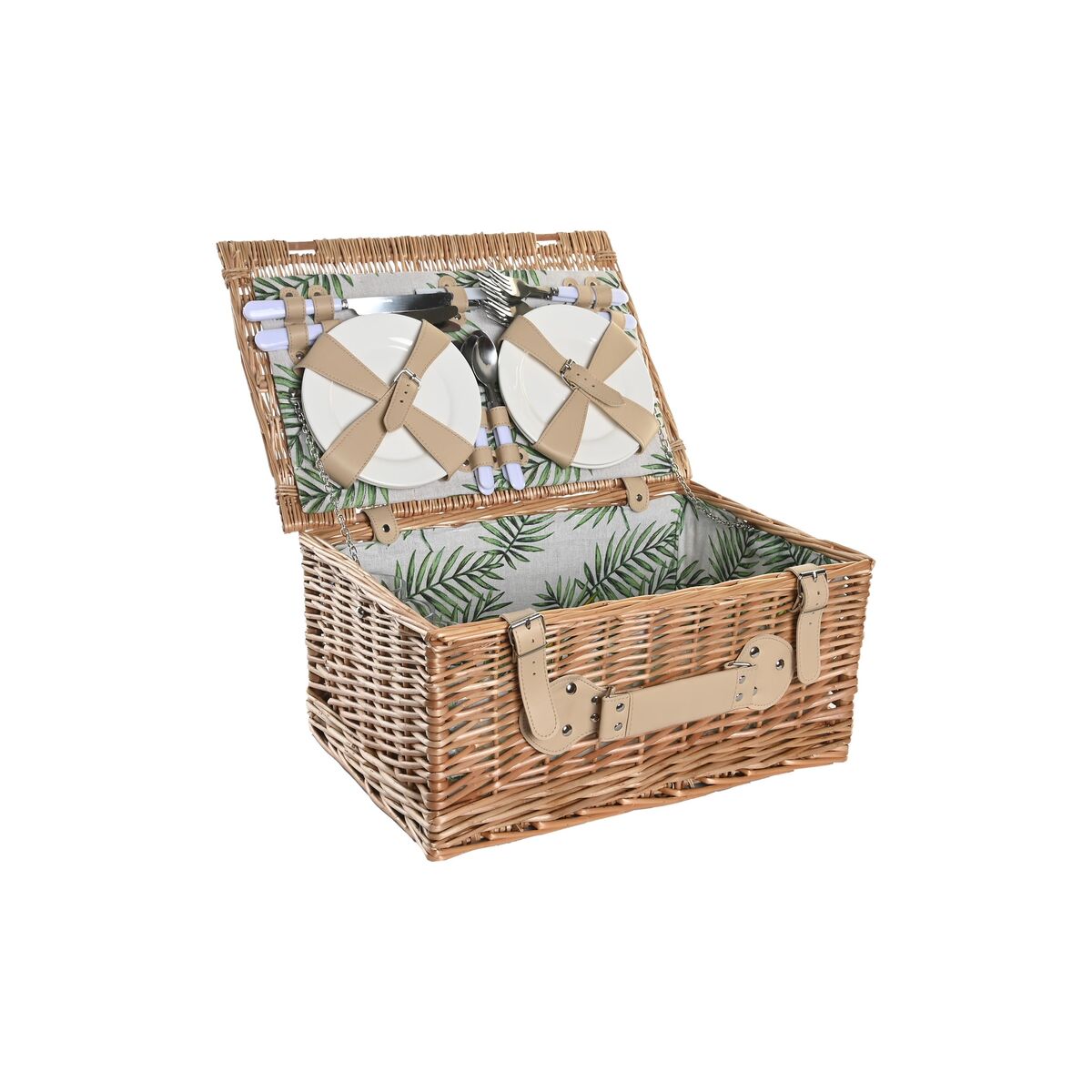 Korb DKD Home Decor Picnic natürlich grün korb (44 x 30 x 22 cm)