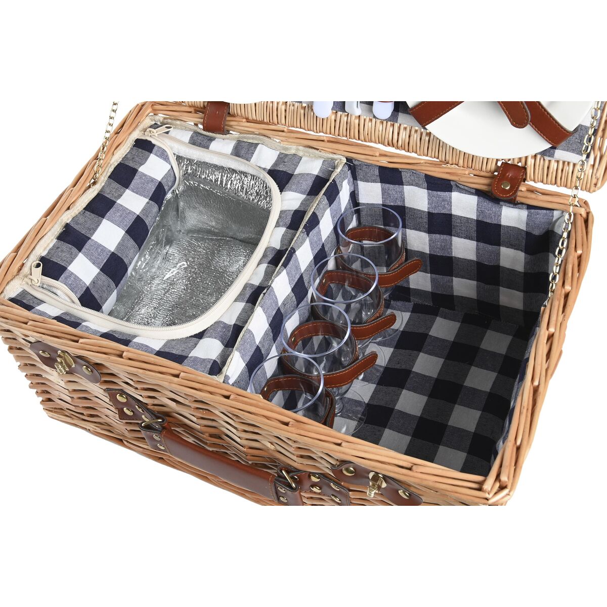 Korb DKD Home Decor Picnic natürlich Blau korb (48 x 32 x 22 cm)