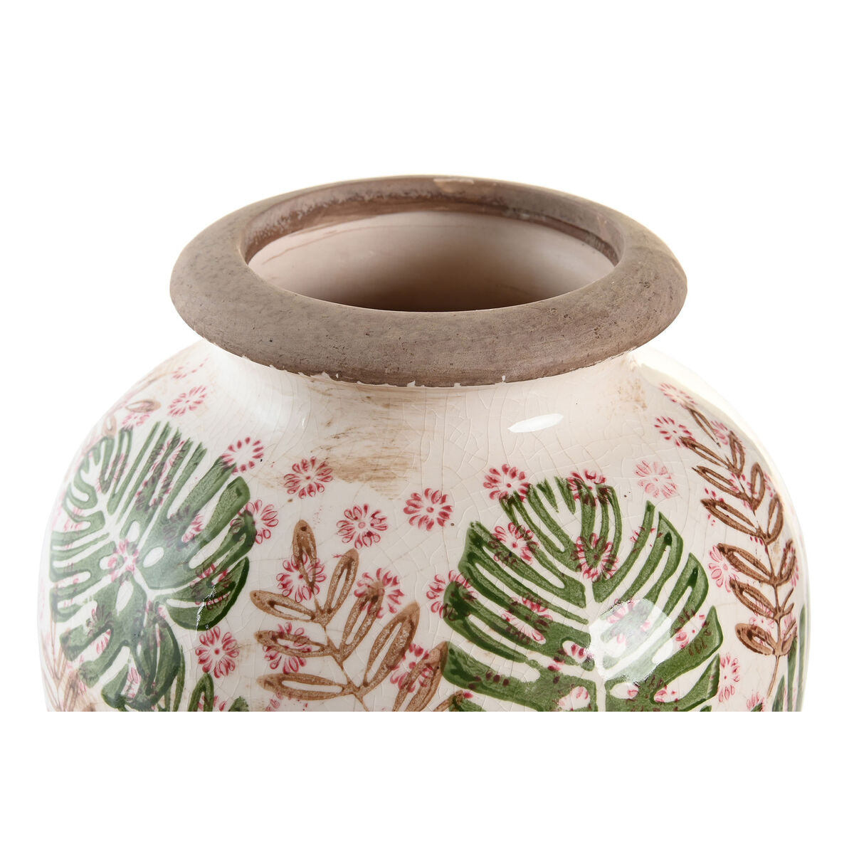 Vase DKD Home Decor Braun Weiß grün Steingut Tropical 18 x 18 x 25 cm Pflanzenblatt