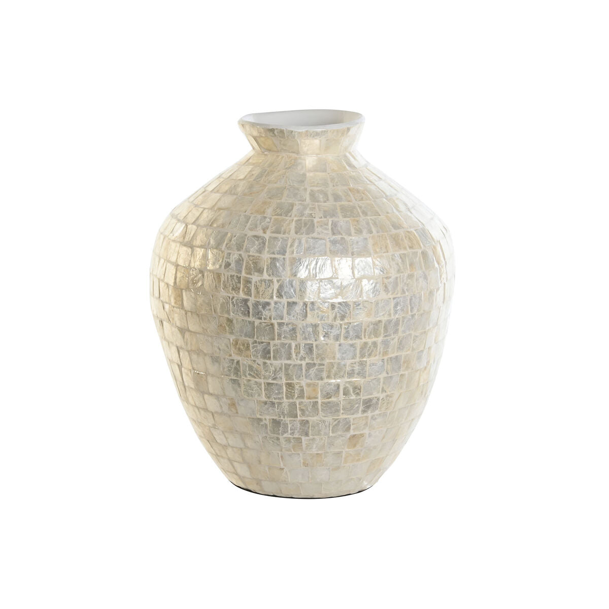 Vase DKD Home Decor Weiß Bambus Perlmutt natürlich Pflanzenblatt Mediterraner 30 x 30 x 36 cm