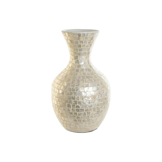 Vase DKD Home Decor Weiß Bambus Perlmutt natürlich Pflanzenblatt Mediterraner 31 x 31 x 51,5 cm