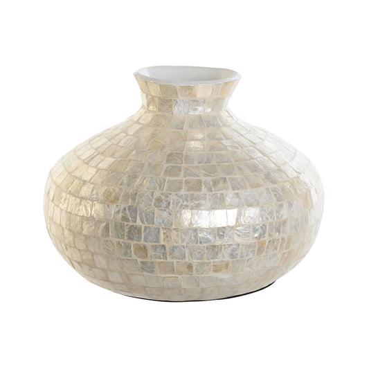 Vase DKD Home Decor Weiß Bambus Perlmutt natürlich Mediterraner 34 x 34 x 26 cm