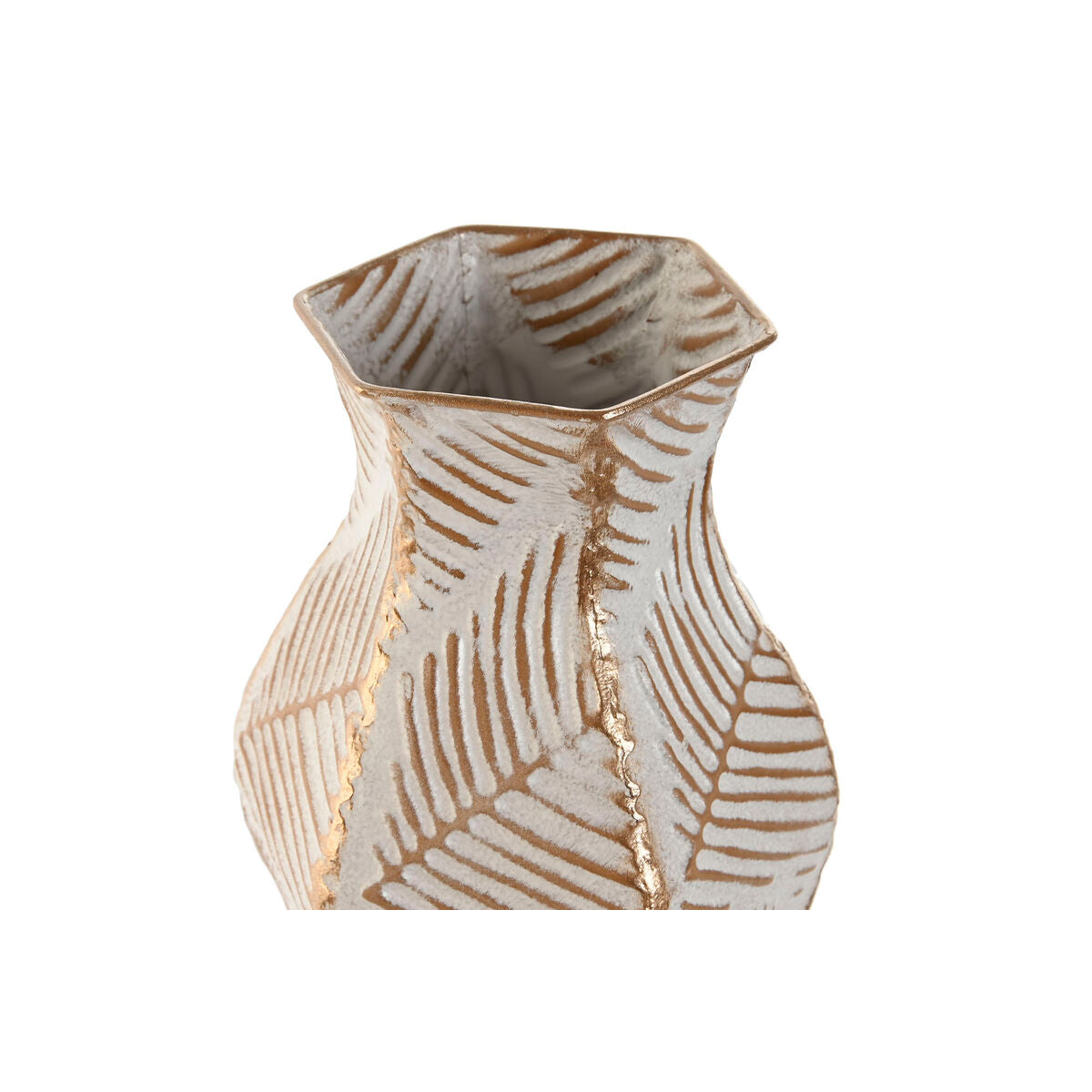 Vase Home ESPRIT Weiß Gold Metall Tropical Pflanzenblatt 20 x 20 x 53 cm