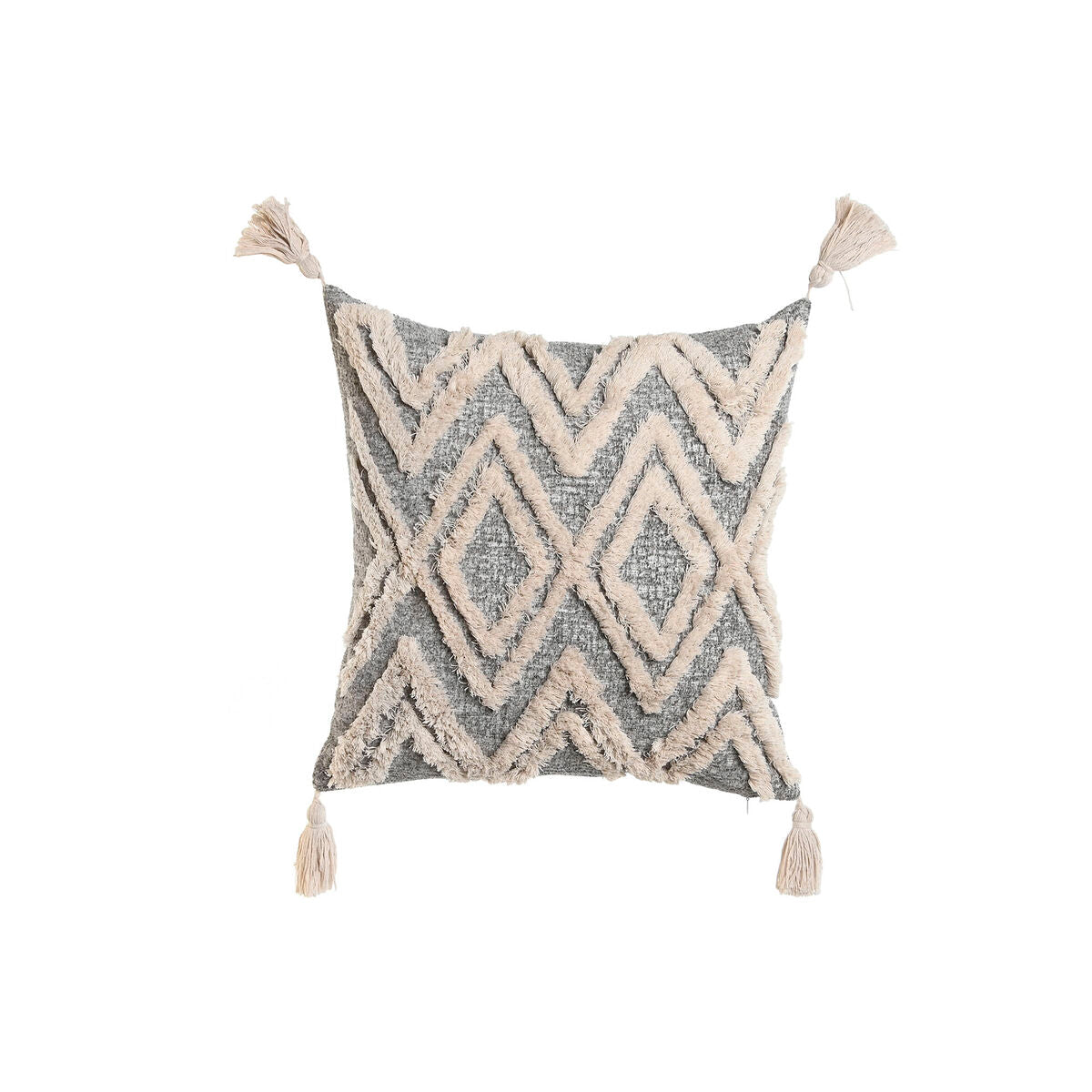 Kissen Home ESPRIT Weiß Grau Quasten Boho 45 x 15 x 45 cm