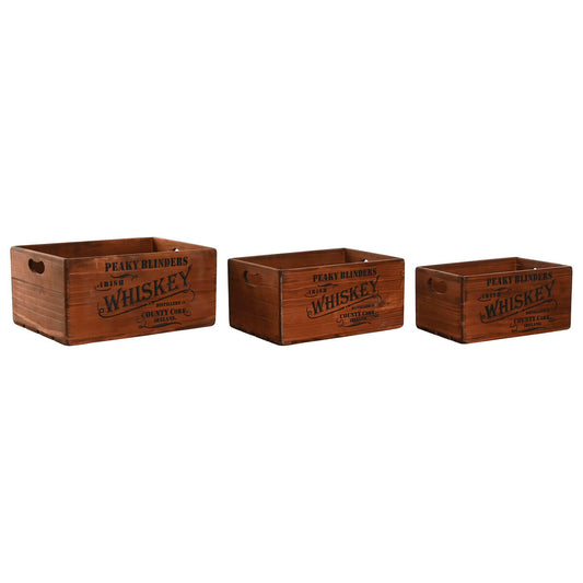 Aufbewahrungskästen Home ESPRIT Whiskey Braun Tannenholz 40 x 29 x 19 cm 3 Stücke