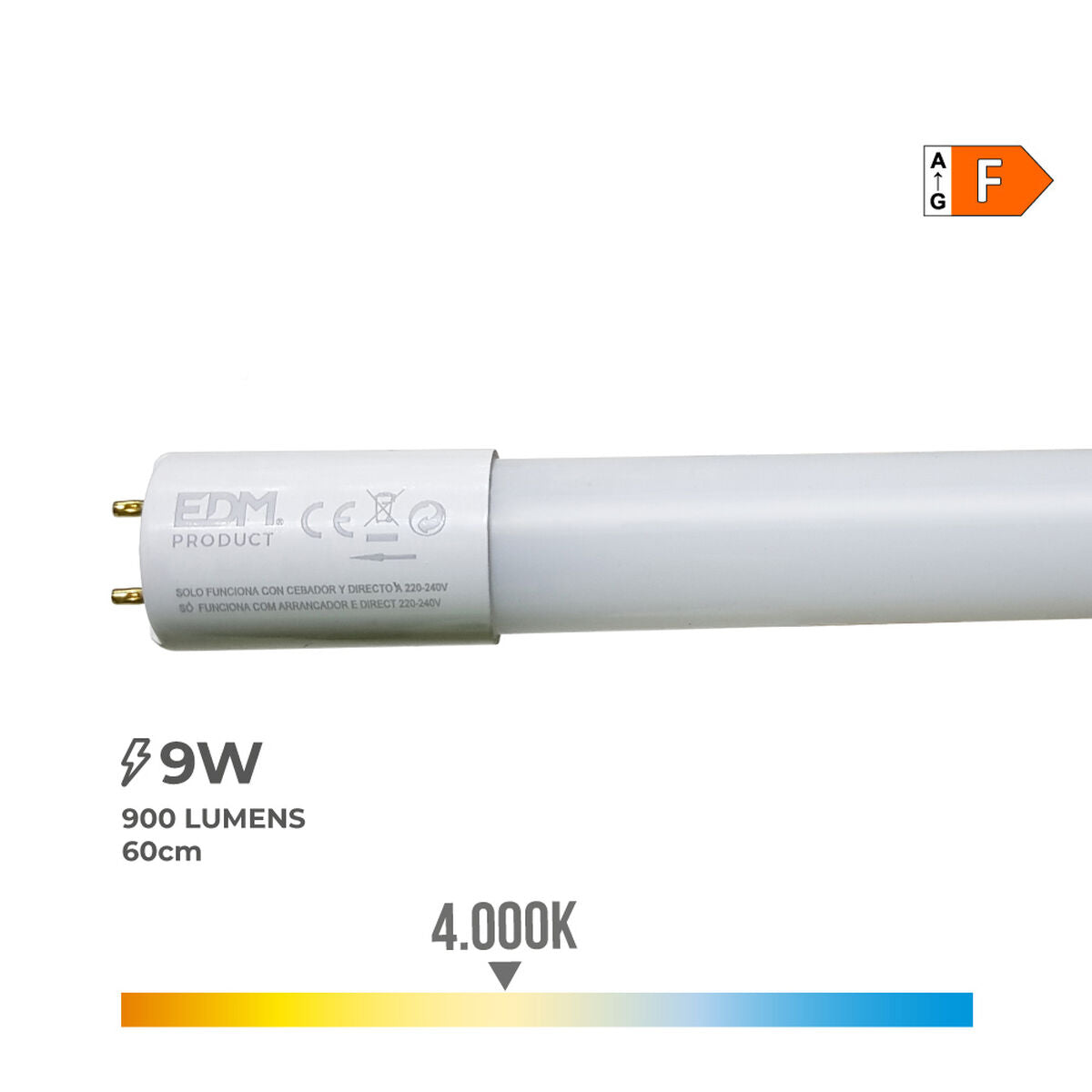 LED Röhre EDM F 9 W T8 900 Lm Ø 2,6 x 60 cm (4000 K)