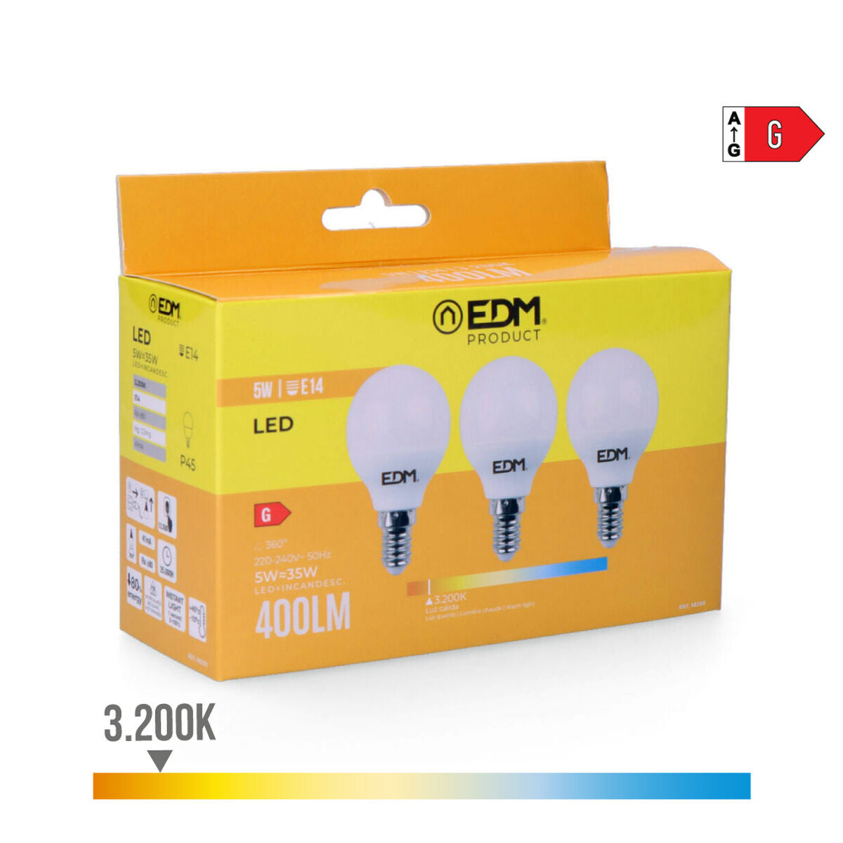 Packung mit 3 LED-Glühbirnen EDM G 5 W E14 400 lm Ø 4,5 x 8 cm (3200 K)