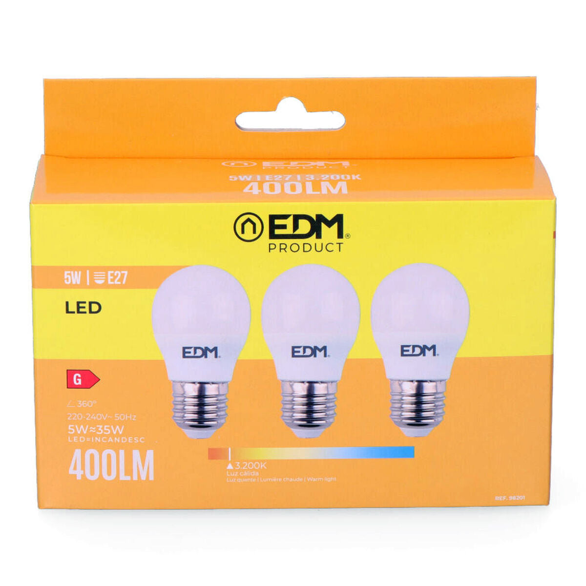 Packung mit 3 LED-Glühbirnen EDM G 5 W E27 Ø 4,5 x 8 cm (3200 K)