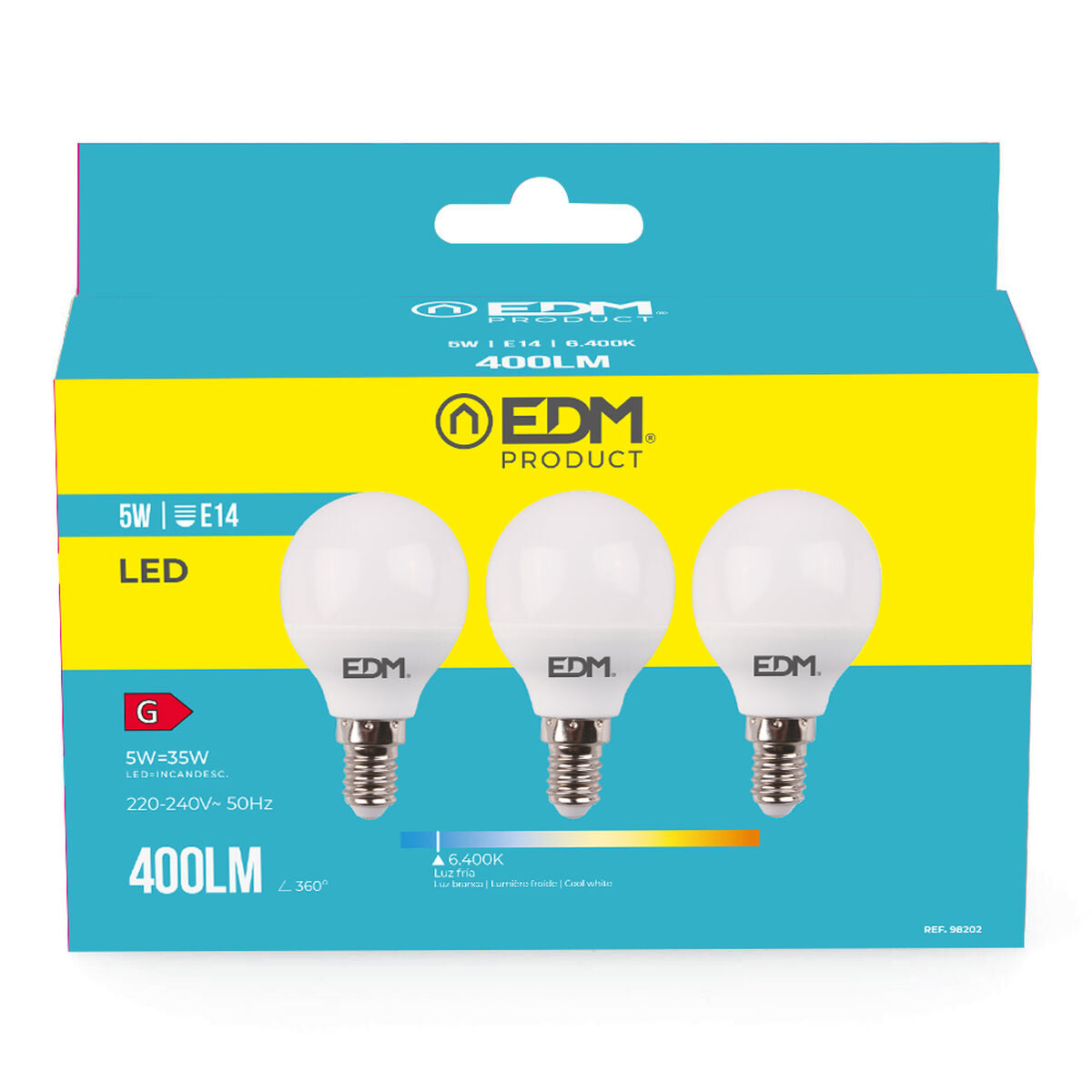 Packung mit 3 LED-Glühbirnen EDM G 5 W E14 400 lm Ø 4,5 x 8 cm (6400 K)