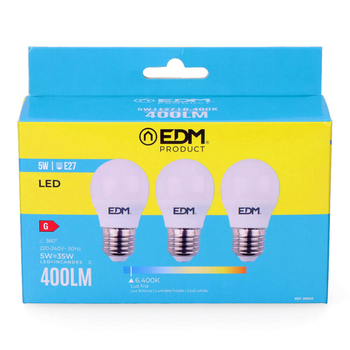 Packung mit 3 LED-Glühbirnen EDM G 5 W E27 400 lm Ø 4,5 x 8 cm (6400 K)