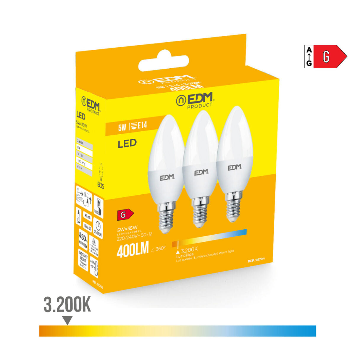 Packung mit 3 LED-Glühbirnen EDM G 5 W E14 400 lm Ø 3,6 x 10 cm (3200 K)