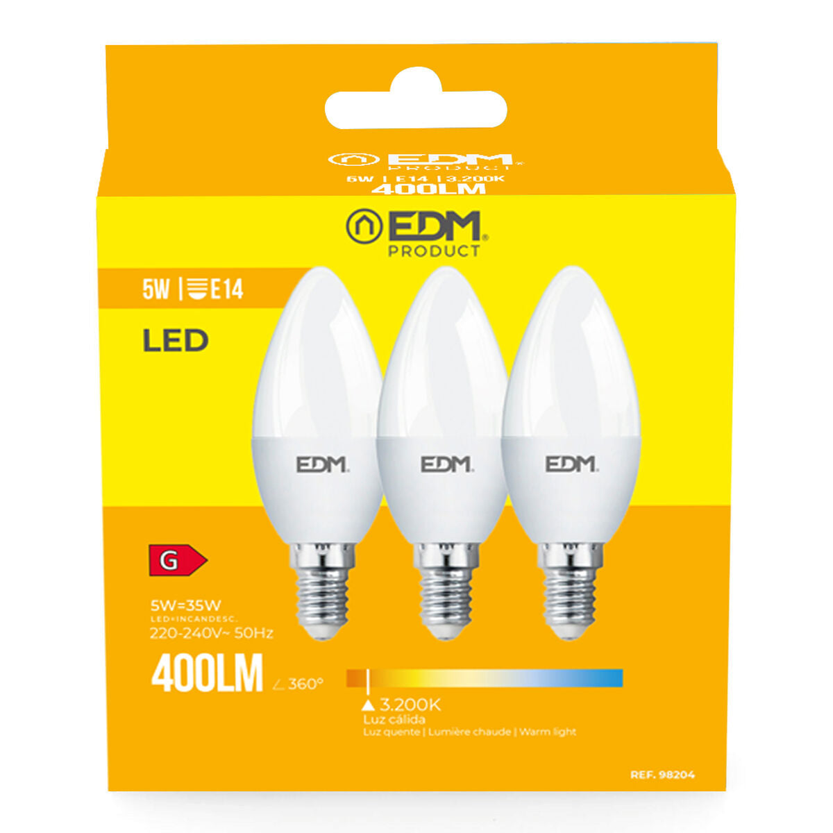 Packung mit 3 LED-Glühbirnen EDM G 5 W E14 400 lm Ø 3,6 x 10 cm (3200 K)