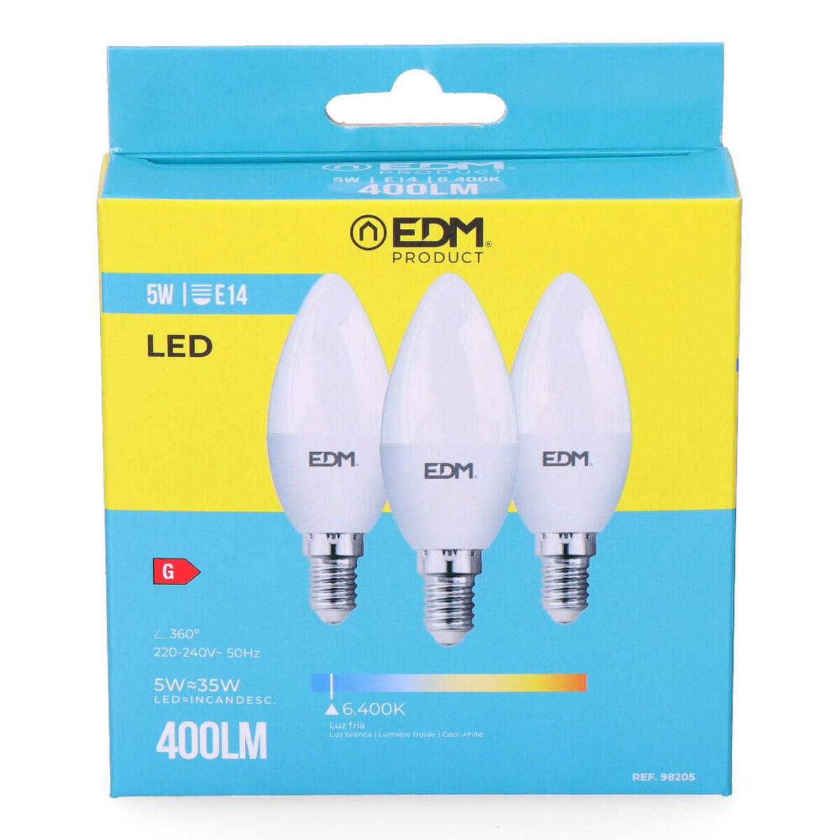 Packung mit 3 LED-Glühbirnen EDM G 5 W E14 400 lm Ø 3,6 x 10 cm (6400 K)