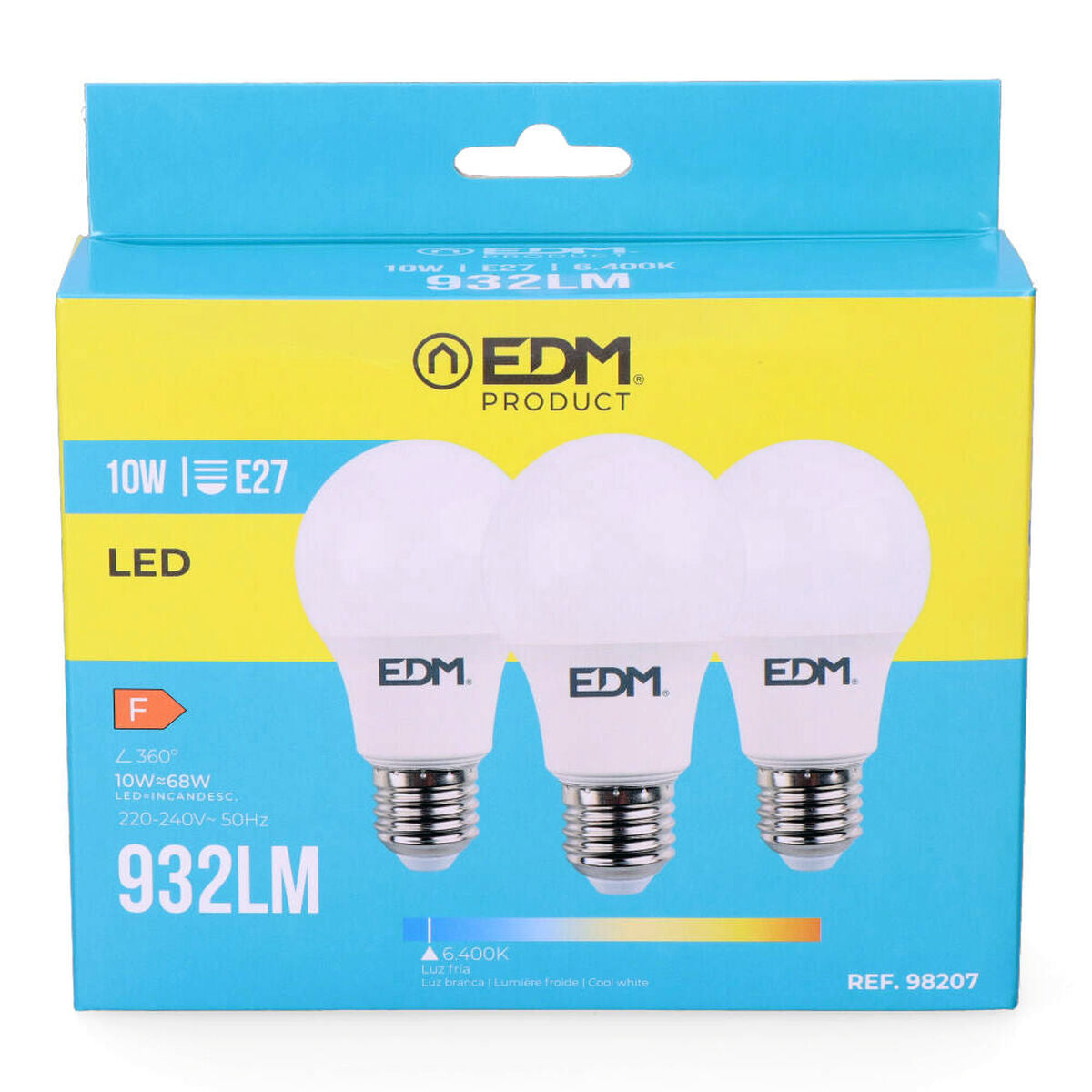 Packung mit 3 LED-Glühbirnen EDM F 10 W E27 810 Lm Ø 6 x 10,8 cm (6400 K)