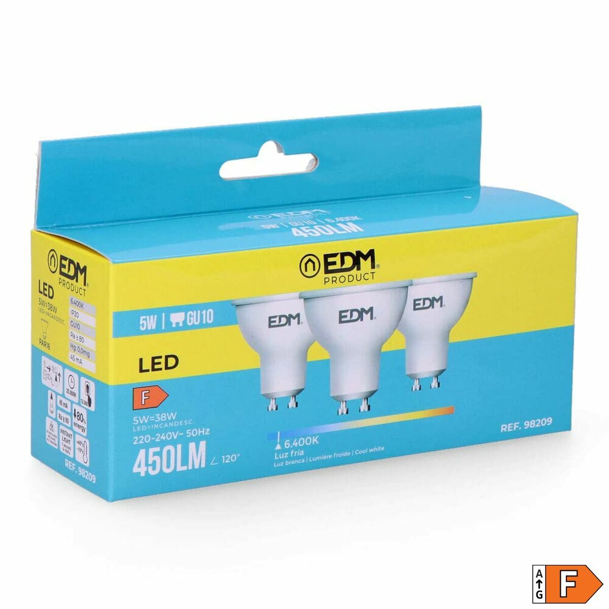 Packung mit 3 LED-Glühbirnen EDM F 5 W GU10 450 lm Ø 5 x 5,5 cm (6400 K)