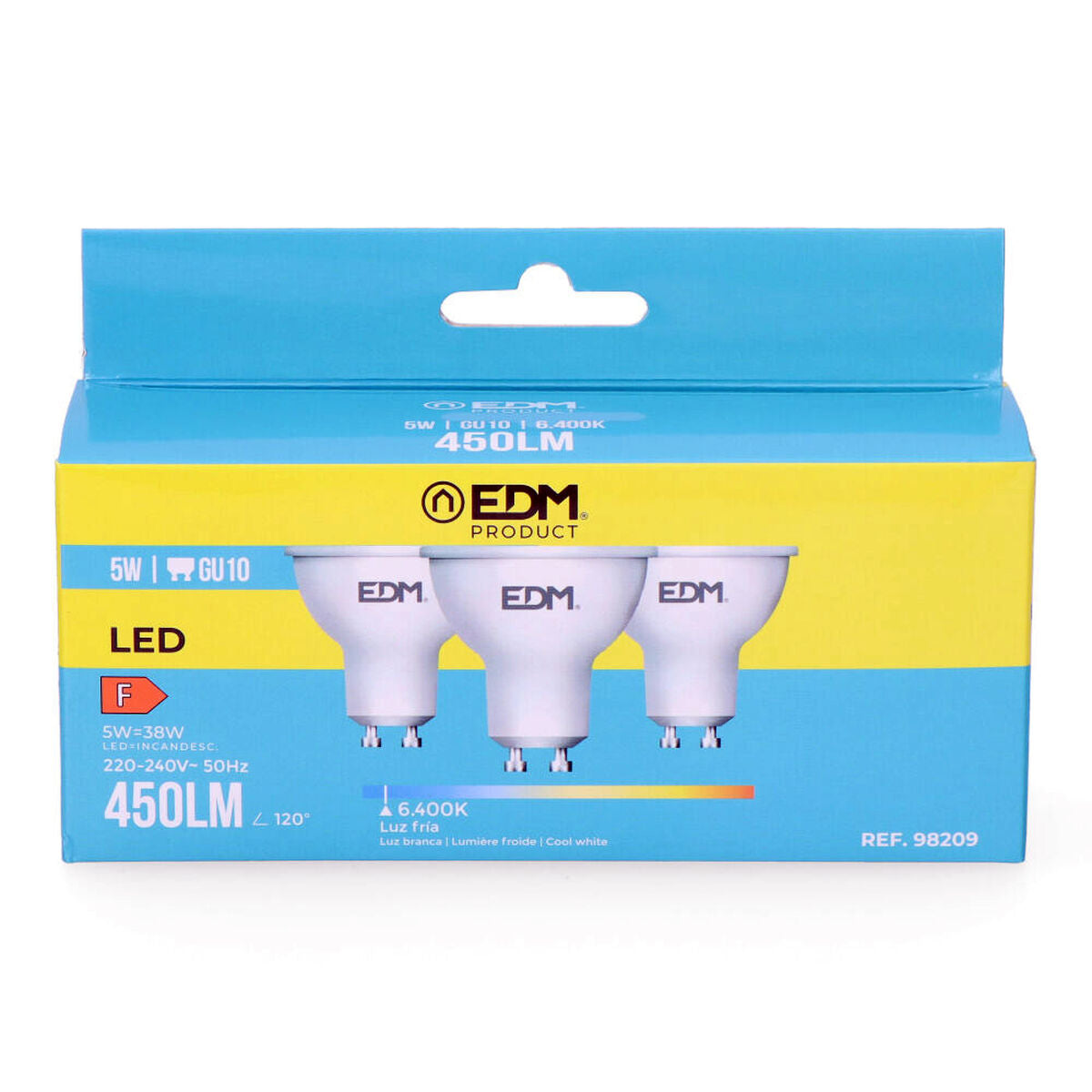 Packung mit 3 LED-Glühbirnen EDM F 5 W GU10 450 lm Ø 5 x 5,5 cm (6400 K)