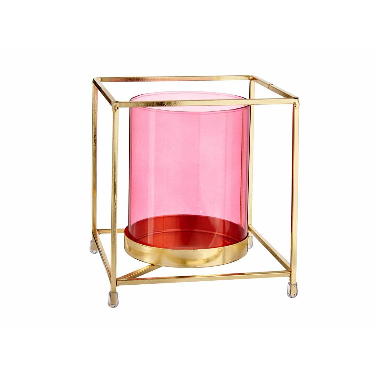 Kerzenschale karriert Rosa Gold 14 x 15,5 x 14 cm Metall Glas