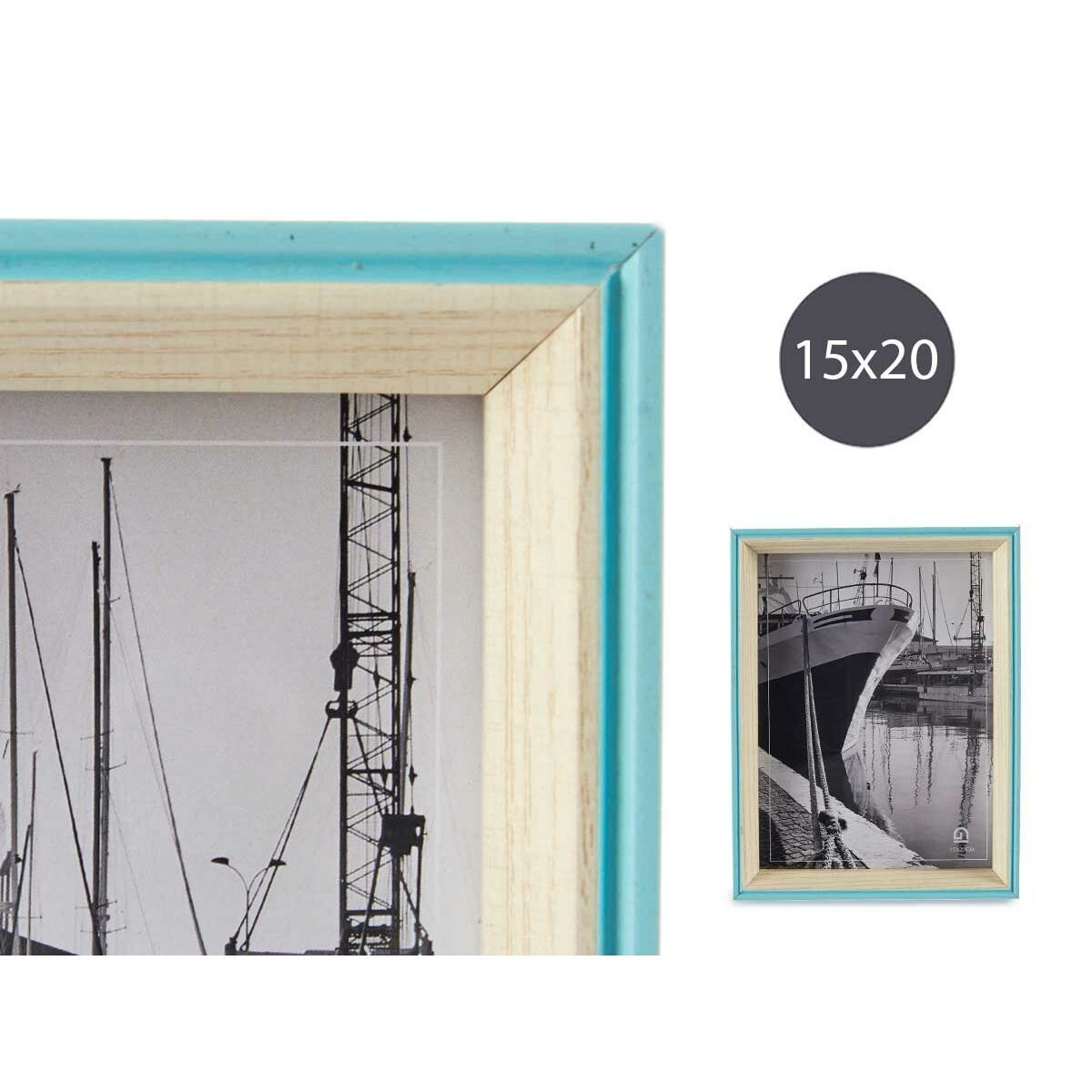 Fotorahmen Blau Hellbraun 3 x 22 x 17 cm Kristall Weiß Holz MDF