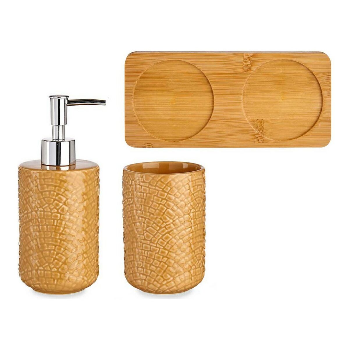 Badezimmer Set Firkanter aus Keramik Bambus Camel (3 pcs)