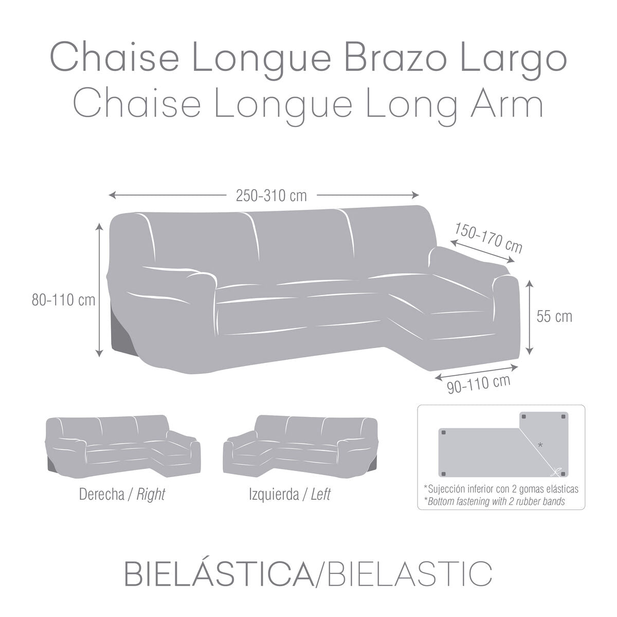 Bezug für Chaiselongue mit langem Arm rechts Eysa BRONX Senf 170 x 110 x 310 cm