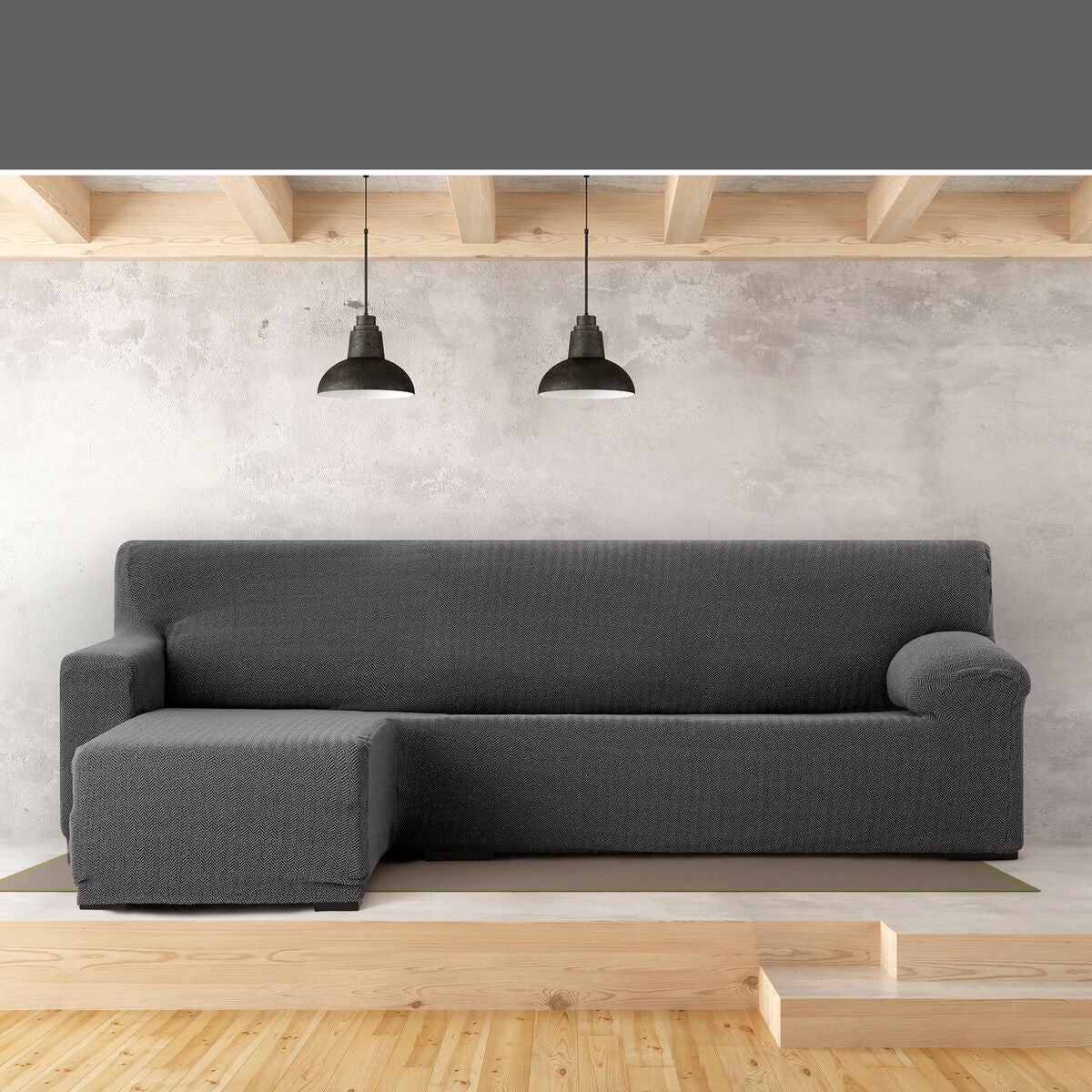 Bezug für Chaiselongue mit kurzem Arm links Eysa JAZ Dunkelgrau 120 x 120 x 360 cm