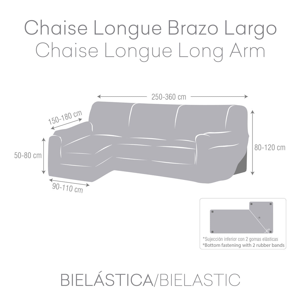 Bezug für Chaiselongue mit langem Arm links Eysa JAZ Blau 180 x 120 x 360 cm