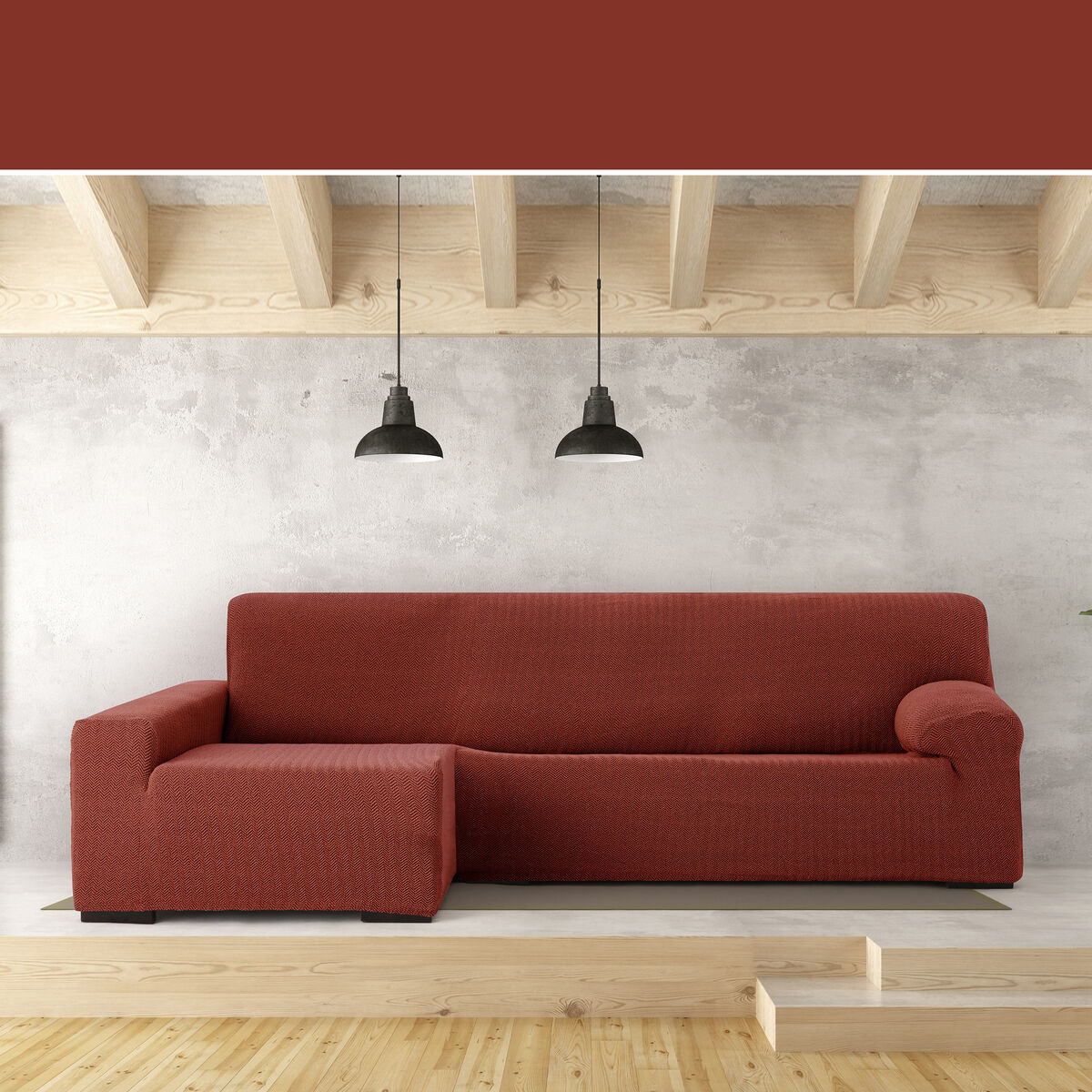 Bezug für Chaiselongue mit langem Arm links Eysa JAZ Dunkelrot 180 x 120 x 360 cm