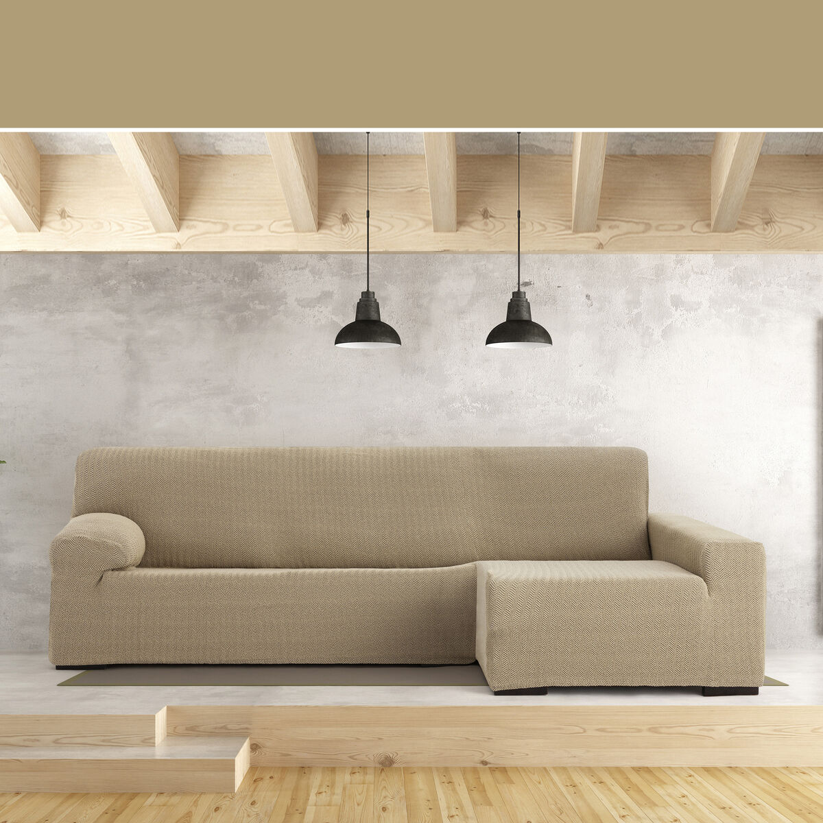 Bezug für Chaiselongue mit langem Arm rechts Eysa JAZ Beige 180 x 120 x 360 cm