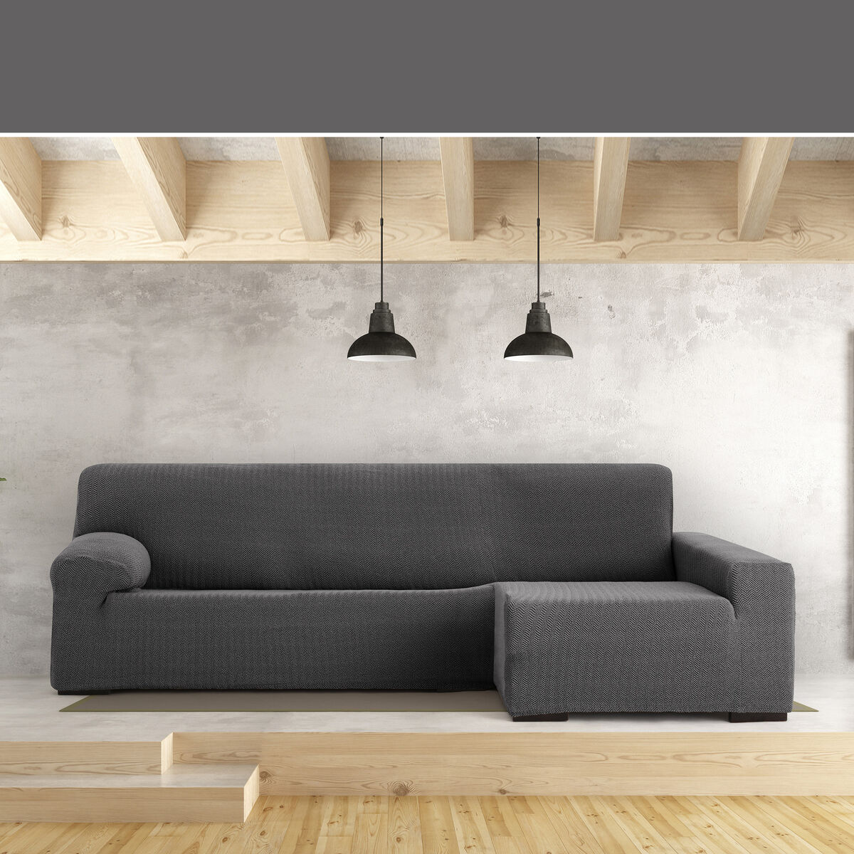 Bezug für Chaiselongue mit langem Arm rechts Eysa JAZ Dunkelgrau 180 x 120 x 360 cm