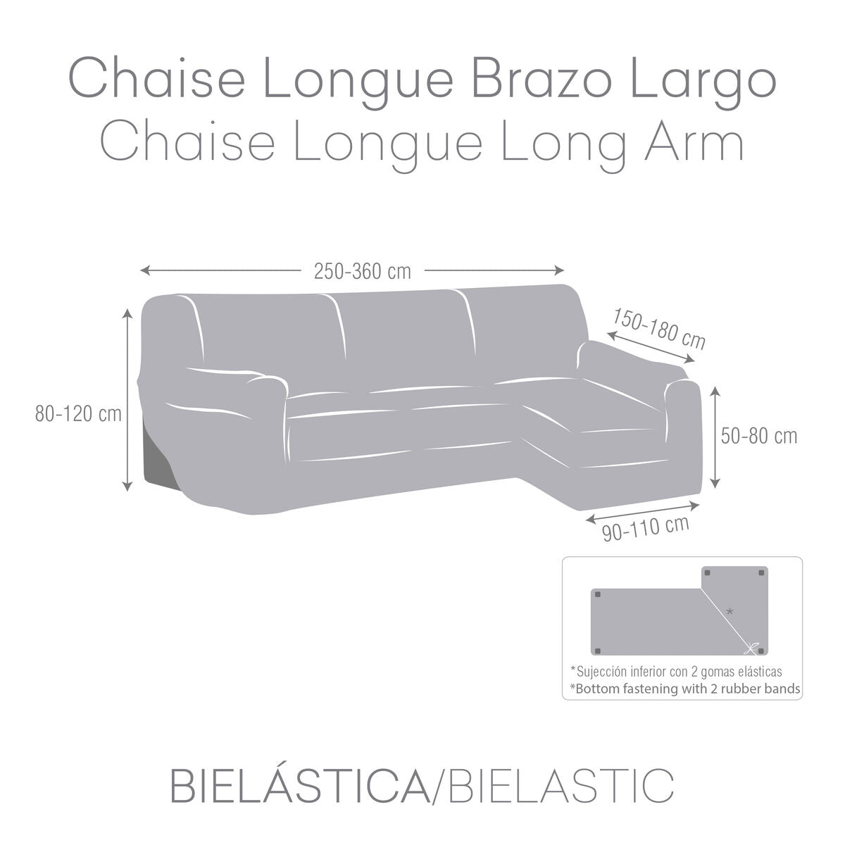 Bezug für Chaiselongue mit langem Arm rechts Eysa JAZ Dunkelgrau 180 x 120 x 360 cm