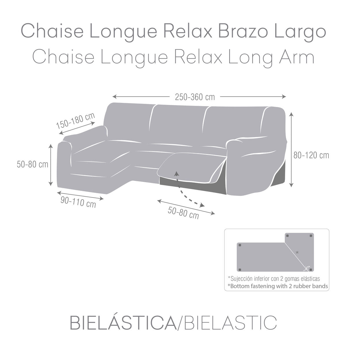 Bezug für Chaiselongue mit langem Arm links Eysa JAZ Weiß 180 x 120 x 360 cm