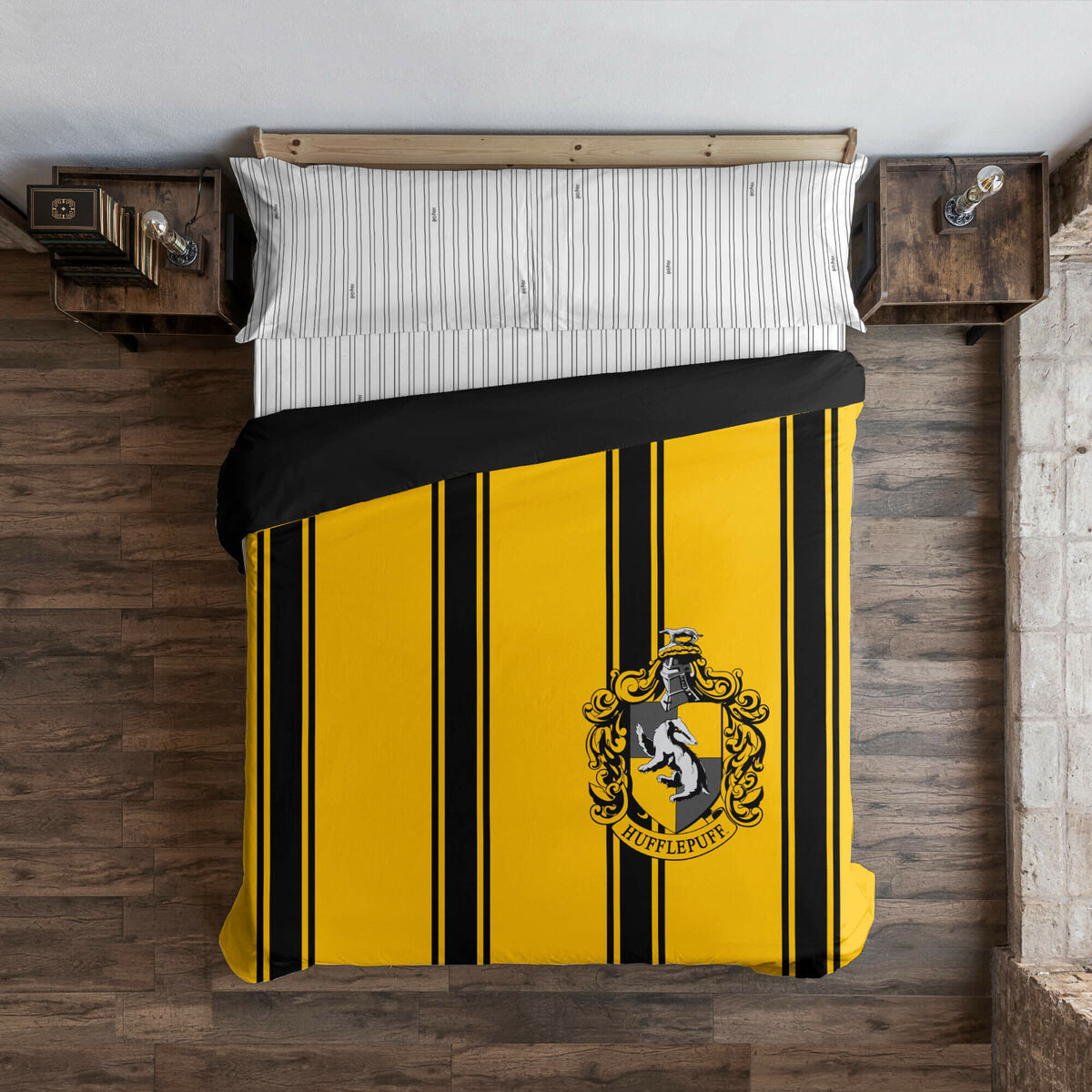 Bettdeckenbezug Harry Potter Hufflepuff Gelb Schwarz 180 x 220 cm Einzelmatratze