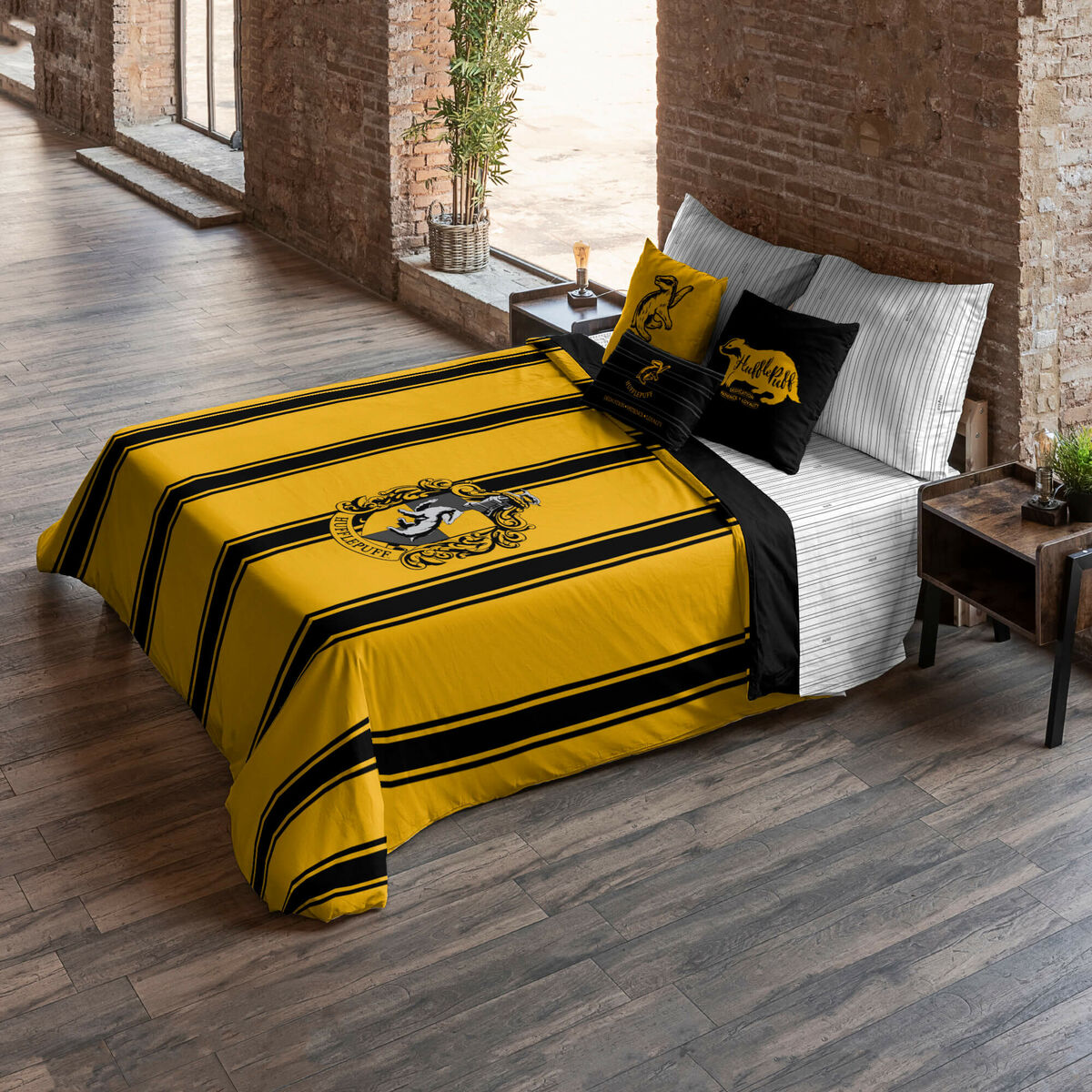 Bettdeckenbezug Harry Potter Hufflepuff Gelb Schwarz 180 x 220 cm Einzelmatratze