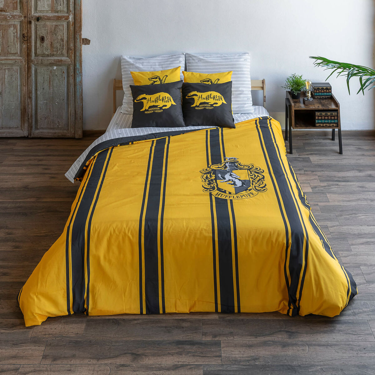 Bettdeckenbezug Harry Potter Hufflepuff Gelb Schwarz 180 x 220 cm Einzelmatratze