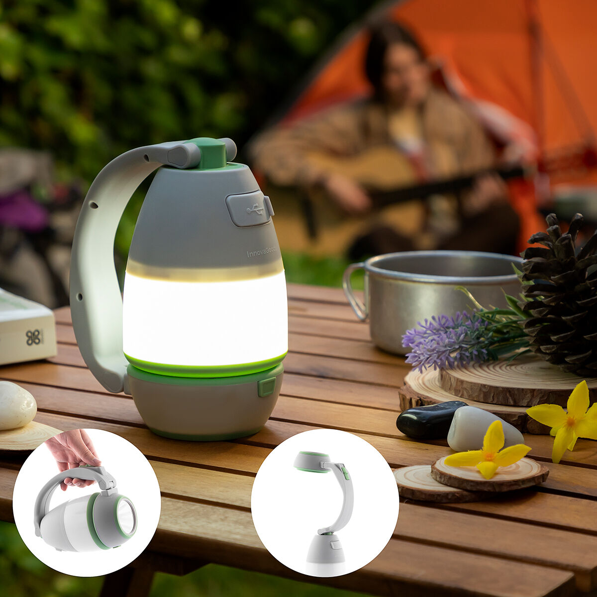 Multifunktionale wiederaufladbare Camping Laterne 4 in 1 Calam InnovaGoods