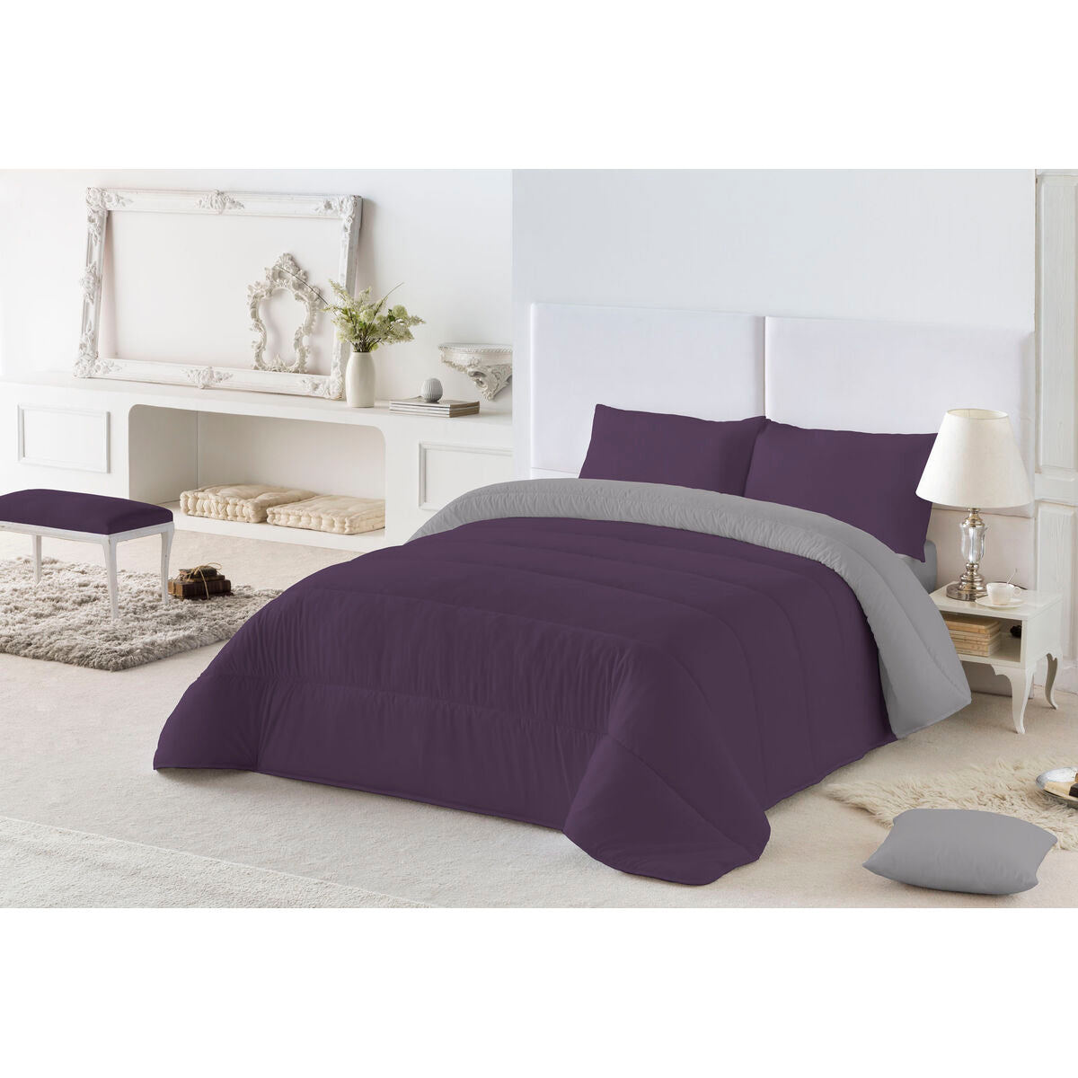 Bettdecke Naturals Colors Grau 300 gsm Aubergine (240 x 260 cm) (Double size)